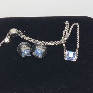 New Coach Blue Square Crystal Bracelet and Stud Earrings Set